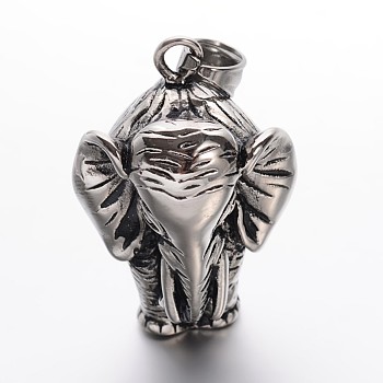 304 Stainless Steel Elephant Pendants, Antique Silver, 38x26.5~27x23mm, Hole: 6x8mm