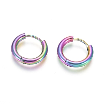 Ion Plating(IP) 304 Stainless Steel Huggie Hoop Earrings, Hypoallergenic Earrings, with 316 Surgical Stainless Steel Pin, Rainbow Color, 10 Gauge, 16x2.5mm, Pin: 1mm, Inner Diameter: 10mm