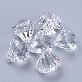 Transparent Acrylic Pendants, Faceted, Diamond, Clear, 26x24mm, Hole: 2.5mm, about 80pcs/500g