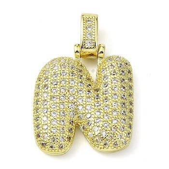 Brass Micro Pave Clear Cubic Zirconia Pendants, Real 18K Gold Plated, Letter N, 29mm, Hole: 4.8x3.5mm, Pendant: 23x20x5.5mm