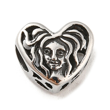 316 Surgical Stainless Steel  Hollow Out Beads, Heart with Twelve Constellations, Virgo
, Virgo, 10x12x6.5mm, Hole: 4mm
