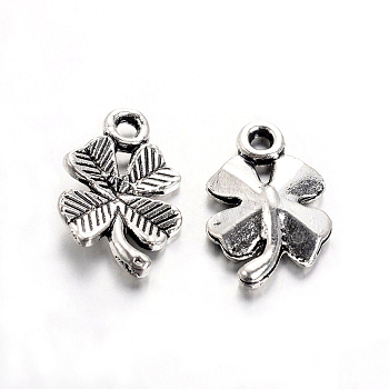 Tibetan Style Alloy Clover Charms, Cadmium Free & Lead Free, Antique Silver, 15.5x10x2mm, Hole: 1.5mm
