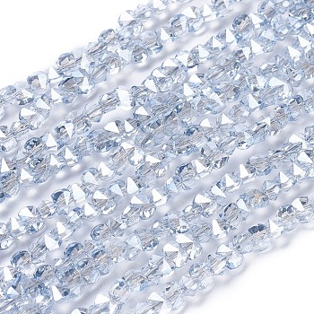 Electroplate Glass Beads Strands, Faceted, Rounded Rectangle, Pearl Luster Plated, Light Blue, 3x4.5x3.5mm, Hole: 0.8mm, about 149pcs/strand, 17.32 inch(44cm)