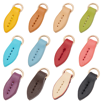 WADORN 11pcs 11 colors Leather Zipper Pull Tabs, Zipper Replacemnt Accessories, for Suitcase, Bag, Costume, Mixed Color, 2.8x1.25x0.4cm, 1pc/color