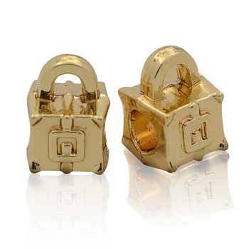 Nickel Free & Lead Free Golden Alloy European Beads, Long-Lasting Plated, Large Hole Lock Beads, 11x8x8mm, Hole: 4mm