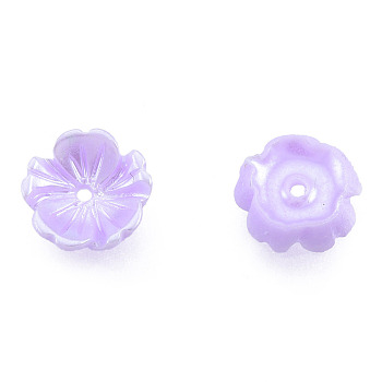 Resin Imitation Pearl Bead Caps, 5-Petal, Flower, Lilac, 7.5x8x2.5mm, Hole: 1mm