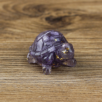 Resin Home Display Decorations, with Natural Amethyst Chips and Gold Foil Inside, Tortoise, 50x30x27mm