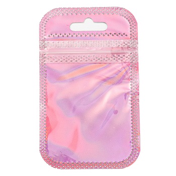 Plastic Laser Packaging Yinyang Zip Lock Bags, Top Self Seal Pouches, Rectangle, Pink, 9x5.5x0.15cm, Unilateral Thickness: 2.5 Mil(0.065mm)