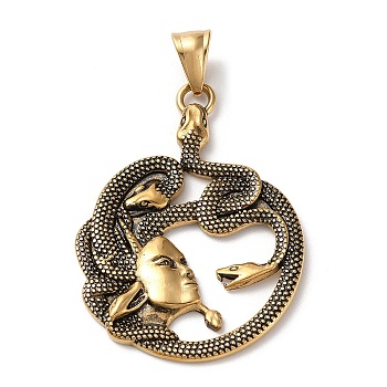 Ion Plating(IP) 304 Stainless Steel Pendants, Medusa Charm, Antique Golden, 47x34.5x3mm, Hole: 4.5x8mm