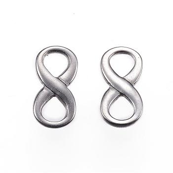304 Stainless Steel Links connectors, Infinity, Stainless Steel Color, 15x7.5x2mm, Hole: 4x4.5mm