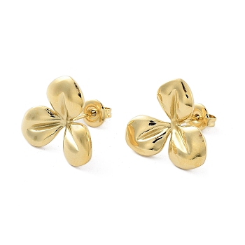 304 Stainless Steel Stud Earrings, Leaf, Real 14K Gold Plated, 17.5x19mm