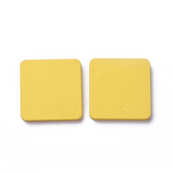 Wood Cabochons, Dyed, Square, Yellow, 40x40x5mm