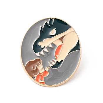 Dinosaur Enamel Pin, Light Gold Plated Alloy Badge for Backpack Clothes, Dark Slate Gray, 30.5x36x1.5mm