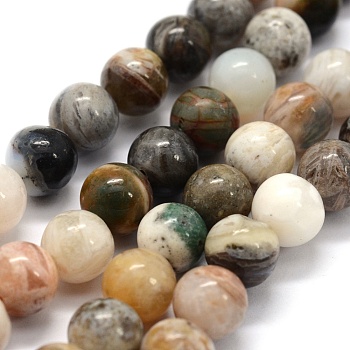 Natural Bamboo Leaf Agate Beads Strands, Round, 10mm, Hole: 1mm, about 38pcs/strand, 15.3 inch(39cm)
