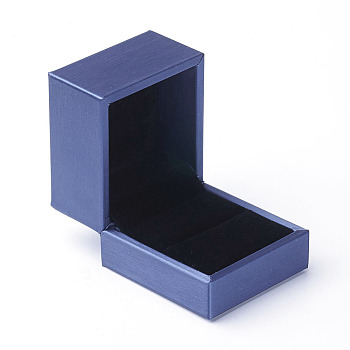 PU Leather Ring Boxes, Rectangle, Royal Blue, 6.05x6.6x5.1cm