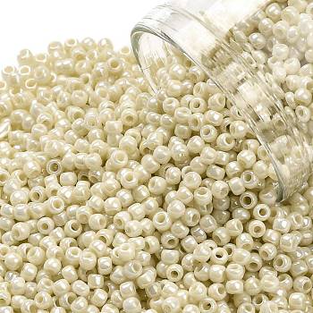TOHO Round Seed Beads, Japanese Seed Beads, (409) Opaque AB Light Beige, 11/0, 2.2mm, Hole: 0.8mm, about 5555pcs/50g