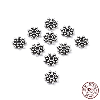 925 Thailand Sterling Silver Double Daisy Spacer Beads, Antique Silver, 7.5x7x1.5mm, Hole: 1.6mm