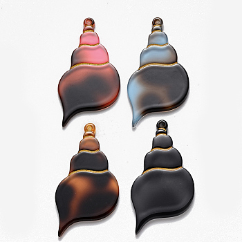 Cellulose Acetate(Resin) Pendants, Spiral Shell Shape, Mixed Color, 43x23x2.5mm, Hole: 1.4mm