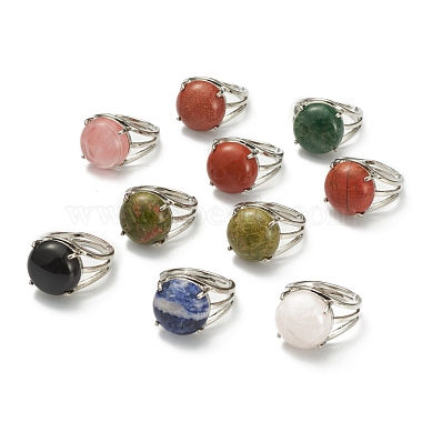 Adjustable Natural & Synthetic Gemstone Finger Rings(RJEW-F075-01)-2