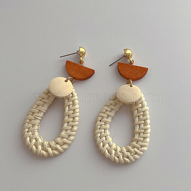 White Oval Wood Earrings