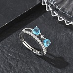 Adjustable Bowknot Shape Brass & Light Blue Cubic Zirconia Finger Rings, Long-Lasting Plated, Platinum, 7.5mm, Inner Diameter: 18mm(CU-CBA7E55-07P)