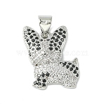 Brass Micro Pave Cubic Zirconia Pendants, Cadmium Free & Lead Free, Dog Charms, Platinum, 17.5x14.5x4mm, Hole: 4.5x3.5mm(ZIRC-F138-04P)