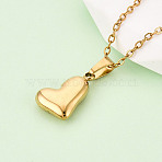 304 Stainless Steel Pendant Necklaces, Heart, Ion Plating(IP), Real 18K Gold Plated, 17.72~18.11 inch(45~46cm)(NJEW-T018-39G)