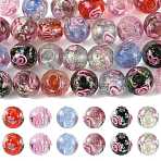 30Pcs 6 Colors Handmade Foil Lampwork Beads, Round with Flower, Mixed Color, 10mm, Hole: 1~1.2mm, 5pcs/color(LAMP-FS0001-68)