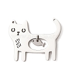 304 Stainless Steel Pendants, Cat Shape with Fish Charms, Cut-Out, Stainless Steel Color, 25x31x1mm, Hole: 1.1mm(STAS-F367-12P)