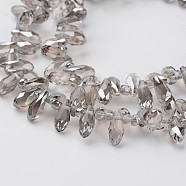Electroplate Glass Beads Strands, Top Drilled Beads, Faceted Teardrop, Silver, 9x4mm, Hole: 1mm, about 102pcs/strand, 13.3 inch(EGLA-G006-PL01)