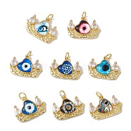 Brass Micro Pave Clear Cubic Zirconia Pendants, with Eye Resin and Jump Rings, Lead Free & Cadmium Free, Boat with Heart Charm, Real 18K Gold Plated, Mixed Color, 17x22.5x4.5mm, Hole: 4mm(KK-I692-04G)