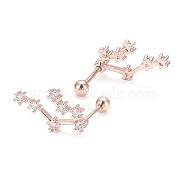 Brass Micro Pave Clear Cubic Zirconia Stud Earrings, with 304 Stainless Steel Pin and Ear Nut, Constellation/Zodiac Sign, Rose Gold, Gemini, 14x8mm, Pin: 0.8mm(EJEW-F258-01D-RG)