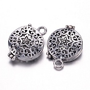 Brass Diffuser Locket Pendants, Photo Frame Charms for Necklaces, Lead Free & Nickel Free, Flat Round, Antique Silver, 21x15x6mm, Hole: 2mm(X-KK-P7773-AS-FF)