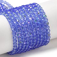 Electroplate Transparent Glass Beads Strands, Faceted, Round, Rainbow Plated, Light Blue, 3mm, Hole: 0.8mm, about 164~166pcs/strand, 19.69~19.88 inch(50~50.5cm)(EGLA-A035-T3mm-L14)
