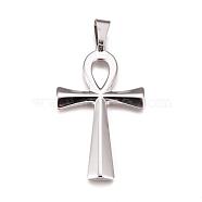 304 Stainless Steel Big Pendants, Ankh Cross, Stainless Steel Color, 65x37x4.5mm, Hole: 11x8mm(STAS-L206-06P)