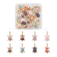 32Pcs 8 Colors Zinc Alloy Enamel Pendants, Light Gold, Tortoise, Mixed Color, 24.5x13.5x4mm, Hole: 2mm, 4pcs/color(FIND-CD0001-39)