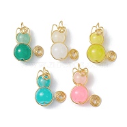 Imitation Jade Glass Beads Pendants, with Light Gold Copper Wire Wrapped, Unicorn Charms, Mixed Color, 20x15~16x8~8.5mm, Hole: 2.5mm(PALLOY-JF02480)