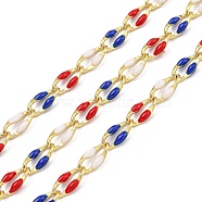 Ion Plating(IP) Brass Dapped Chains, Cable Chains with Enamel, Real 18K Gold Plated, Soldered, with Spool, Flat Oval, Colorful, 8.5x4x1.5mm, about 32.81 Feet(10m)/Roll(CHS-K018-14B-09)