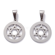 304 Stainless Steel Pendants, Ring with Star of David, Stainless Steel Color, 25x21.5x1.5mm, Hole: 8x4mm(STAS-J036-145P)