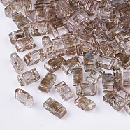 2-Hole Transparent Glass Seed Beads, Antique Style, Rectangle, Rosy Brown, 4.5~5.5x2x2~2.5mm, Hole: 0.5~0.8mm(SEED-S023-30B-15)