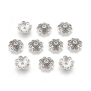 Tibetan Style Bead Caps, Cadmium Free & Nickel Free & Lead Free, Flower, Antique Silver, 12x12x4mm, Hole: 1.5mm(TIBE-60309-AS-FF)