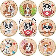 DIY Dog Theme Diamond Painting Wood Cup Mat Kits, Including Coster Holder, Resin Rhinestones, Diamond Sticky Pen, Tray Plate and Glue Clay, Mixed Color, Packaging: 130x126x80mm(DIY-H163-02)