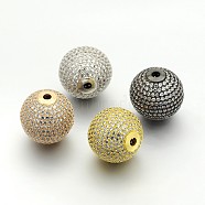 Brass Micro Pave Cubic Zirconia Round Beads, Cadmium Free & Lead Free, Clear, Mixed Color, 20mm, Hole: 3mm(ZIRC-M039-13-RS)