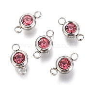 304 Stainless Steel Rhinestone Links Connectors, Flat Round, Stainless Steel Color, Rose, 12x6.5x4mm, Hole: 2mm(STAS-P237-17P-02)