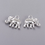 Vintage Elephant Charms, Tibetan Style Alloy Charms, Cadmium Free & Nickel Free & Lead Free, Silver Color Plated, 12x14x2.5mm, Hole: 1mm(X-PALLOY-ZN-47017-S-FF)