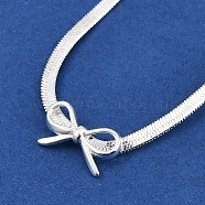 Bowknot Brass Pendant Necklaces, Snake Chain Necklaces for Women, Real Platinum Plated, 15.75 inch(40cm)(NJEW-F325-02P)