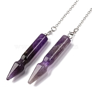 Natural Amethyst Pointed Dowsing Pendulums, Spear Charms with Rack Plating Platinum Tone Alloy Findings, Cadmium Free & Lead Free, 177mm(G-Q184-04G-P)