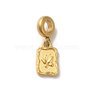 Ion Plating(IP) 304 Stainless Steel European Dangle Charms, Large Hole Pendants, Rectangle with Butterfly Pattern, Golden, 25mm, Pendant: 15x9x2mm, Hole: 4.5mm(STAS-G308-08G)