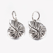 Tibetan Style Alloy Pendants, Spiral Shell, Antique Silver, 23.5x17x3.5mm, Hole: 7.5mm(PALLOY-F199-15AS)