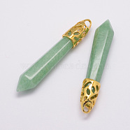 Natural Green Aventurine Big Pointed Pendants, with Alloy Findings, Bullet, Golden, 57~63x13x10mm, Hole: 3x4mm(G-D860-C26-G)